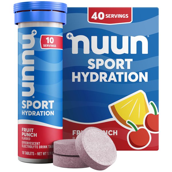 Nuun Sport Electrolyte Tablets - Dissolvable in Water, Fruit Punch, 5 Essential Electrolytes for Hydration, 1g Sugar Drink Mix, Vegan, Non-GMO, 4 Pack (40 Total Servings)