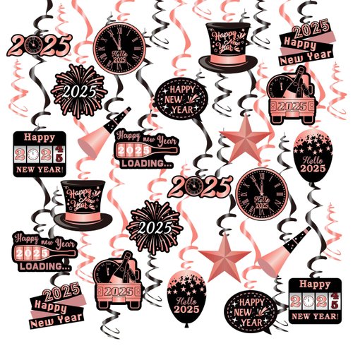 54 Pieces 2025 New Year Hanging Swirl Decorations 2025 Hanging Swirl Set for Birthday Party Supplies for Home (Pink)