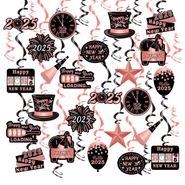 54 Pieces 2025 New Year Hanging Swirl Decorations 2025 Hanging Swirl Set for Birthday Party Supplies for Home (Pink)
