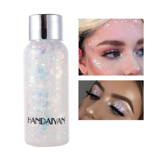 MEICOLY Clear White Body Glitter Face Glitter,Sparkling Chunky Glitter Hair Glitter,Mermaid Face and Body Glitter,Intense Glitter Makeup Glitter Paint,Festival Glitter Gel,Body Glitter for Women
