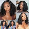 Glueless Bob Wigs Human Hair Pre Plucked Pre Cut Deep Wave Short Curly Human Hair Wigs Wear and Go Glueless Wigs 180% Density Lace Front Wigs for Black Women 4x4 Lace Closure Human Hair Wig 10 Inch