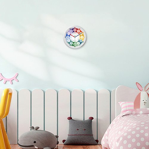XFM Teaching Clock for Classroom - Small Colorful Clock Battery Operated 8 Inch - Plastic Silent Wall Clock Non Ticking - Analog Clock for Kids Learning