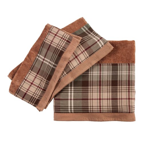 Paseo Road by HiEnd Accents Huntsman 3 Piece Bath Towel Set, Mocha Plaid, Western Towels for Bathroom