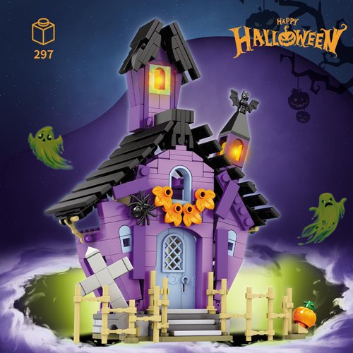 KAZI Halloween Building Toy Set,Whimsical Halloween Decoration with Witch's Cottage Toys,Halloween Building Block Sets,Halloween Toys Gift for Kids Ages 8 and up,Halloween Party Favors