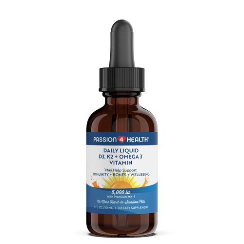 Passion 4 Health Organic Liquid Vitamin D3 (5000IU) + K2 (Mk-7) + Omega 3 Supplement - Support fo...