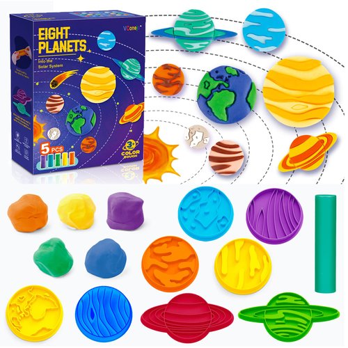 VConejo Color Dough Sets for Kids Ages 2-4, Planets Theme Color Dough Tool Set for Kids Ages 4-8, Color Dough Accessories Toys for Ages 5-7 Boys Girls Toddlers 14 Piece