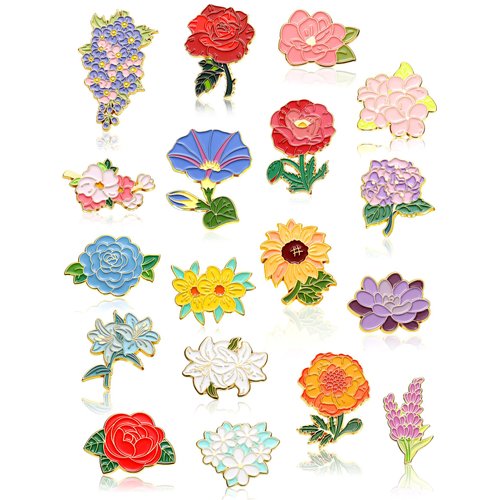 20 Pieces Cute Enamel Brooch Pins Set Enamel Pins Kawaii Backpack Pins for Women Men DIY Badges Clothing Jacket Bags Presents (Flower)