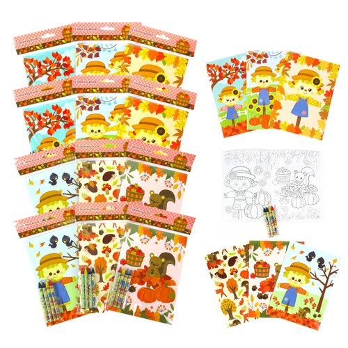 TINYMILLS Fall Harvest Thanksgiving Coloring Book Set for Kids Party Favors with 12 Coloring Books and 48 Crayons Party Supplies Favor Bag Filler Thanksgiving Fall Carnival