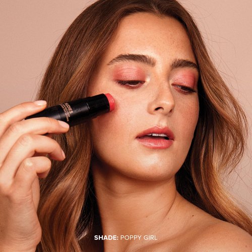 Nudestix Nudies Bloom Dewy and Radiant Cream Blush 3-in-1 All Over Face Colour For Cheeks, Eyes and Lips w/Blending Brush (Poppy Girl)