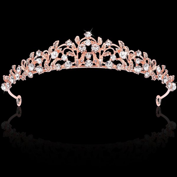 Vovii Rose Gold Tiaras and Crowns for Women, Bride Crown Wedding Tiaras for Bride, Rhinestone Bridal Crown Princess Tiara for Wedding Birthday Costume Halloween Quinceanera