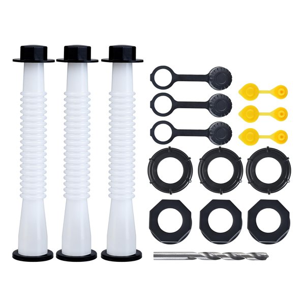 Gas Can Spout Replacement,Gas Can Nozzle,(3 Kit-White) with 6 Screw Collar Caps(3 Coarse Thread &3 Fine Thread-Fits Most of The Cans) with Gas Can Vent Caps, Thick Rubber pad, Spout Cover, Base Caps