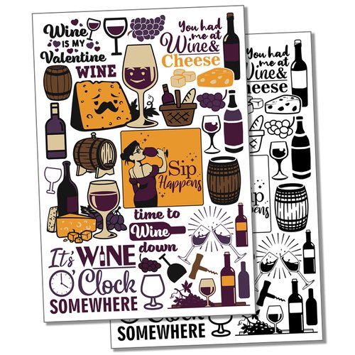 Wine Time Cheese Temporary Tattoo Water Resistant Fake Body Art Set Collection - Color (One Sheet)