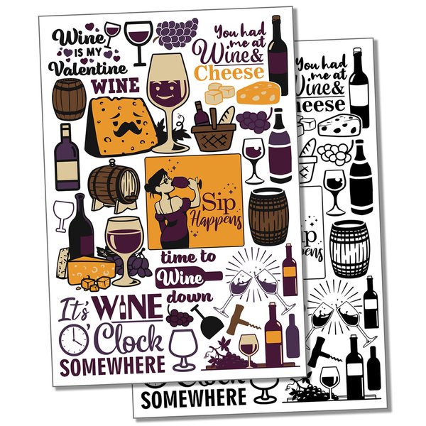 Wine Time Cheese Temporary Tattoo Water Resistant Fake Body Art Set Collection - Color (One Sheet)
