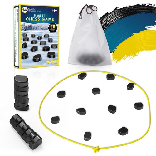 Magnetic Game Chess, Magnet Game, Magnet Board Game with String for Kids and Adults, Magnet Chess Game with 20 Stones, Magnet Chess Strategy Games for Kids and Adults