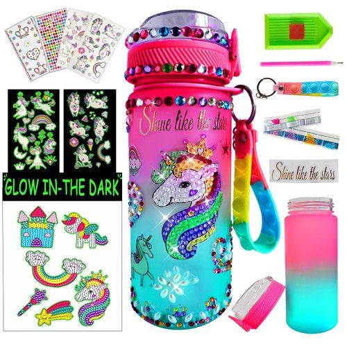 Decorate Your Own Glow in The Dark Water Bottle Kit for Girls, Stocking Stuffers for Girls Ages 4-6-8-10 Year Old, Unicorn Toys, Fun Arts and Crafts Gifts Toys for Girls for Christmas Birthday