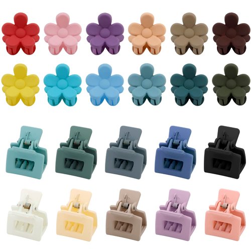 SuPoo Mini Flower Hair Clips Set - 22pcs Small Square Claw Clips for Thin Hair, Tiny Hair Accessories for Girls