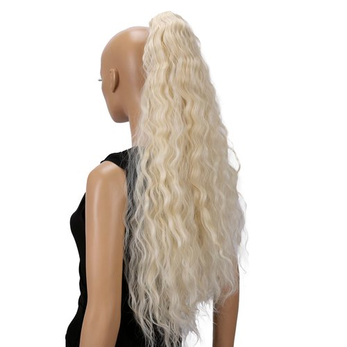CAISHA 28" Extra Long Voluminous Wavy Ponytail Hairpiece Heat-resistant Synthetic Fibres With Butterfly Clip Platinum Blonde H714