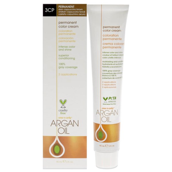 One N' Only Permanent Hair Color - Permanent Hair Dye Made with Argan Oil - Delivers Rich, Accurate Tones with Gray Coverage - Improves Moisture & Elasticity - 3CP Dark Cappuccino Brown (3 oz)