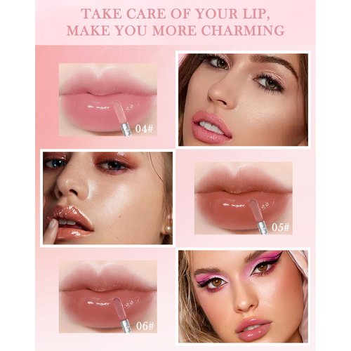 Liquid Hydrating Lip Oil Set-3PcsHigh Pigment Tinted Lip Gloss, Long Lasting & Non Sticky Lip Balm Lip Care, Moisturizing Plumping Dry Lips, Transparent Toot Lip Oil, Makeup Gift for Women (04+05+06#)