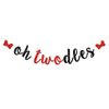 INNORU Oh Twodles Banner, Happy 2nd Birthday Party Hanging Decor for Boys Girls - Cartoon Mouse Theme 2nd Birthday Party Decorations Supplies Banner, Red & Black Glitter