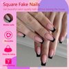 AddFavor French Tips Press on Nails Medium Square Fake Nails, 120pcs Black French Nails Press on Long Square Matte Nude Acrylic Nails Artificial False Glue Nails with Adhesive Tabs for Women