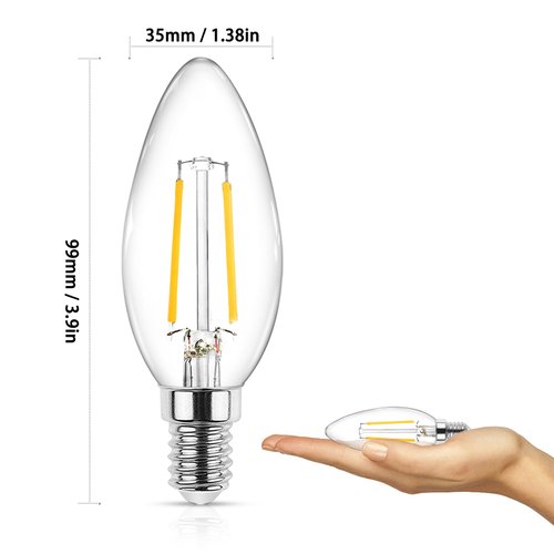 Ascher Classic E12 LED Candelabra Light Bulb, Equivalent 40W, Warm White 2700K, Filament Clear Glass, Non-Dimmable, Pack of 10