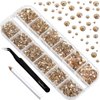 Beadsland Rhinestones for Makeup,8 sizes 2500pcs Gold Flatback Rhinestones Eye Gems for Nails Crafts with Tweezers and Wax Pencil,Golden Shadow,SS4-SS30