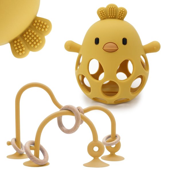 Baby High Chair Suction Toys Teething Chew - Baby Table Toys, Baby Teething Toys Silicone Teethers, Food Grade Silicon for 6 12 18 Months (Yellow)