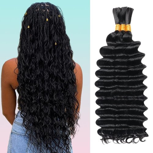 Human Braiding Hair 24 Inch Deep Wave Bulk Human Hair for Braiding No Weft 100% Unprocessed Curly...