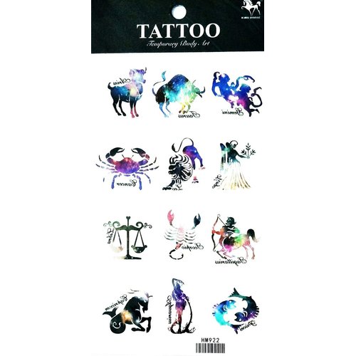 NipitShop 1 Sheet Zodiac Signs Birth Symbols Style Temporary Tattoos for Women Body Art Tattoo Sticker 3D Fake Tatoo