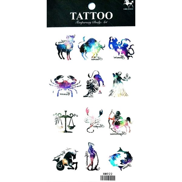 NipitShop 1 Sheet Zodiac Signs Birth Symbols Style Temporary Tattoos for Women Body Art Tattoo Sticker 3D Fake Tatoo