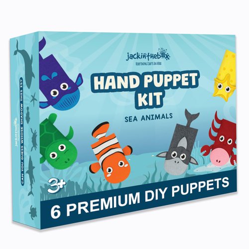 jackinthebox Hand Puppet Making Kit - 6 Sea Animals Felt Puppet Craft Kit for Kids, Creative DIY Arts & Crafts Kit Make Your Own Puppets for Storytelling Role Play, Great Craft Gifts for Kids Ages 4-8