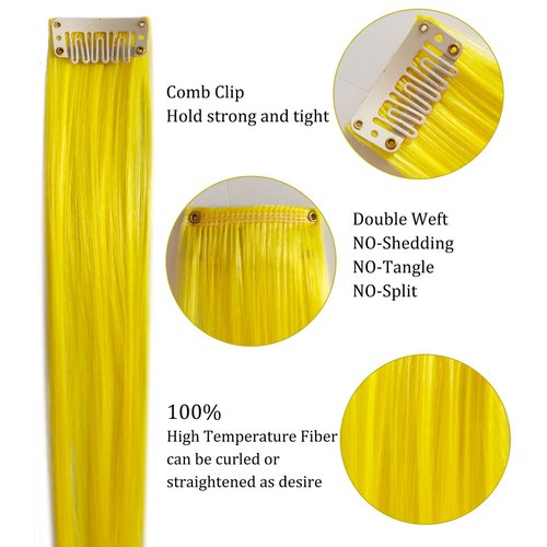 MQY COLOR Yellow Hair Extensions Colored Clip in Hair Extensions 21Inch Rainbow Hair Synthetic straight Hair Extensions for Women Girls Kids Birthday Gift Multi-Colors Party Clip in Synthetic Hairpiece 10 pcs (Yellow)