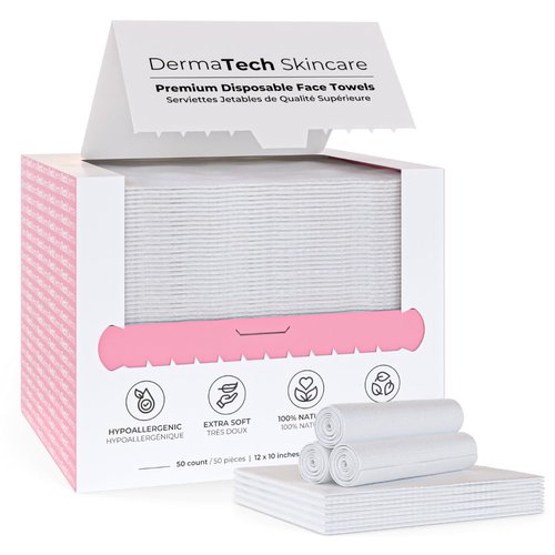 DermaTech Skincare Premium Disposable Face Towels 50pcs | 100% Biodegradable Face Towelettes | Eco-Friendly Daily Facial Towels | Clean Skin Towels
