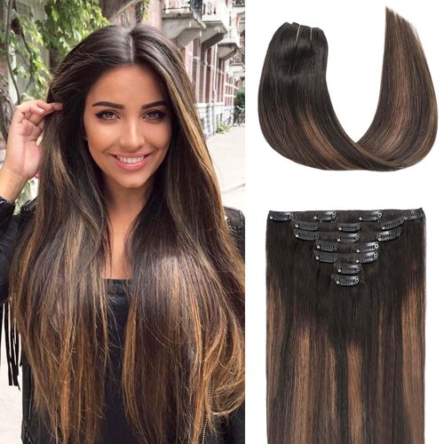 Clip in Hair Extensions,22 Inch Straight Hair Clip in Extensions Seamless Straight Hair Extensions Thick Long Synthetic Hairpieces For Women Natural Hair（Dark Brown Mixed Chestnut Brown）