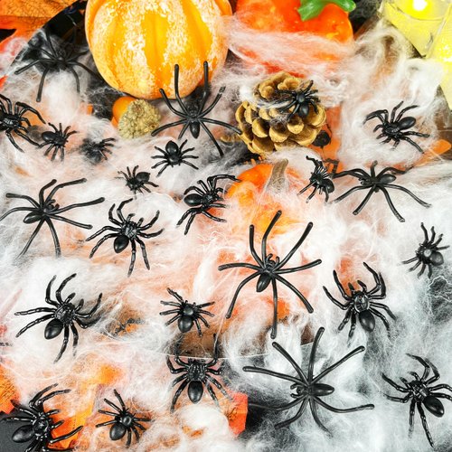 VOVEA Realistic Halloween Plastic Spiders 120 PCS, 3 Sizes Fake Spiders Black Halloween Spider Prank Props for Halloween Party Decorations Favors, Halloween Treat Goodie Bags Fillers
