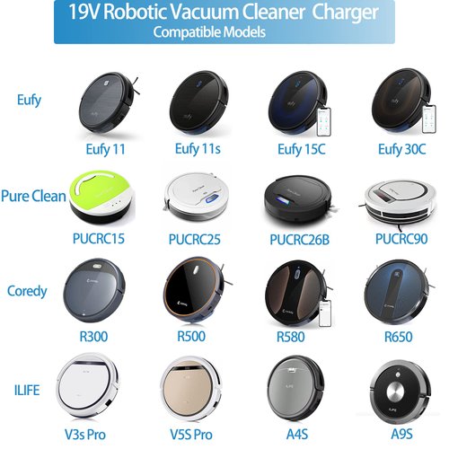 19V Charger for Eufy RoboVac 11 11S 12 15C 25C 30C 35C Series for Eufy HomeVac H30, Pure Clean & Coredy Robotic Vacuum Cleaner Model T2102 T2108 PUCRC15 PUCRC90 R300 R580 Power Supply Cord