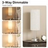 Touch Table Lamp for Bedroom Nightstand - Bedside Lamp with USB-C USB-A Charging Ports White, 3 Way Dimmable Control Small Lamp Fabric Shade Silver Base for Bedroom, Office, Living Room, Reading