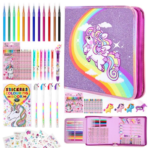 CozyJoyz Unicorn Washable Marker Set, 59 Pcs Arts and Crafts Coloring Set for Kids, Drawing Art S...