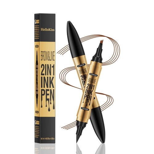 2 in 1 Microblading Eyebrow Pen with Eyeliner Pencil,3D Waterproof Magic Eyebrow Pencil with 4 Fork Tip Multifunctional Double Head Microblade Eyebrow Pencil Waterproof and Long-Lasting (Light Brown)