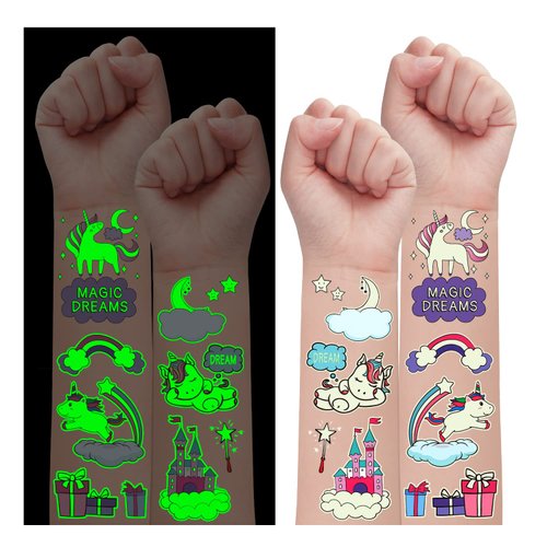 Partywind 225 Styles (30 Sheets) Luminous Kids Temporary Tattoos for Party, Glow Party Supplies Favors Decorations for Girls, Cute Toys Goodie Bag Stuffers Games