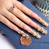 LOVFUL Gold Bling Press On Nails, Stunning Drill Glue On Nails, Luxury Fake Nails, Princess Nails | Handmade Nails l Fake Stick on nails | 2.16in Long Square | H84(S)