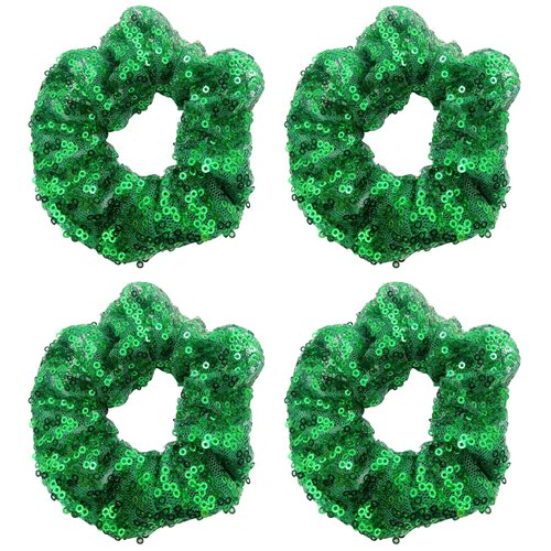 4 Pcs Sparkle Sequin Hair Scrunchie Hair Bobbles Metallic Elastics Ponytail Holders Hair Wrist Ti...
