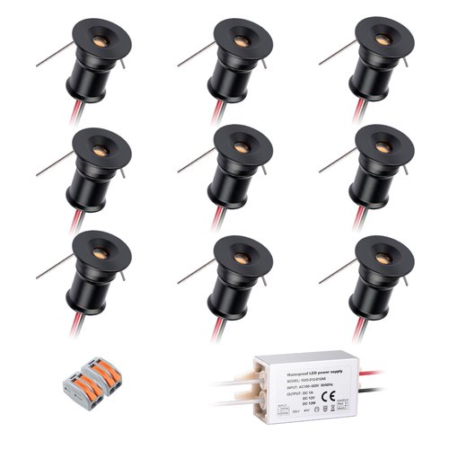 HHTUN Mini Downlight DC12V 1W 3000K 9 Pack Black Shell,Used for Indoor Wardrobe Lighting, Cabinet Lighting, Artwork Mini Light, Embedded Downlight, DIY Mini Light(3000K,Black,9Pack)