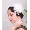Aimimier 1920s Flapper White Feather Headpiece Crystal Pendant Hair Clip Roaring 20s Feather Accessories Masquerade Hair Jewelry for Women