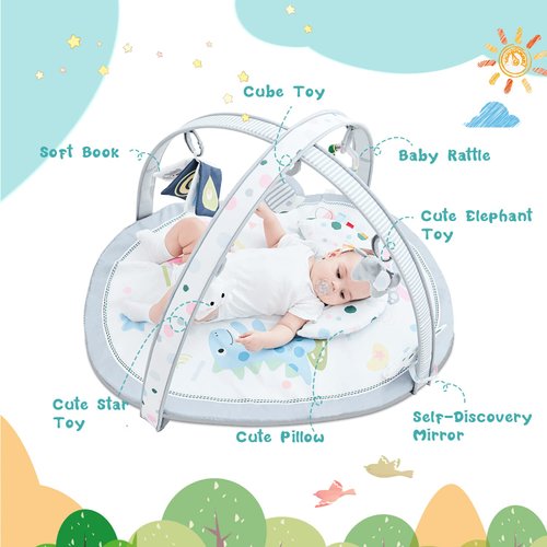 Baby Play Mat, ibabejoy Stage-Based Play Gym with 2 Machine Washable Mat Covers for Newborn to Toddler, 7 in 1 Activity Mat for Infant Sensory & Motor Skills Development, Thicker Non-Slip
