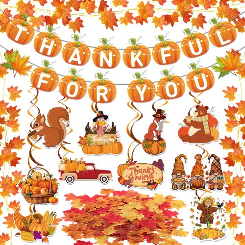 Thankful for You Banner Thanksgiving Banner with Fall Leaves Garland for Friendsgiving Party Decorations Friendsgiving Decorations Thanksgiving Party Decorations Thanksgiving Decorations