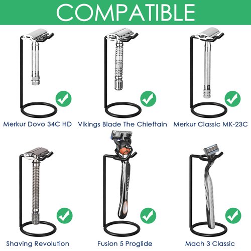 Linkidea Safety Razor Stand, Stainless Steel Shaving Brush Holder, Deluxe Men's Shaving Holder Base, Compatible with Fusion 5 Proshield & Proglide, Mach 3 Classic (Black)