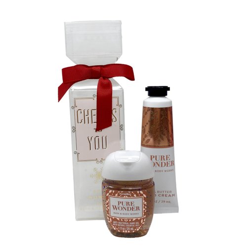 Bath and Body Work Pure Wonder - Travel Gift Set - Hand Gel and Hand Cream Arranged Inside a Small Festive Gift Box