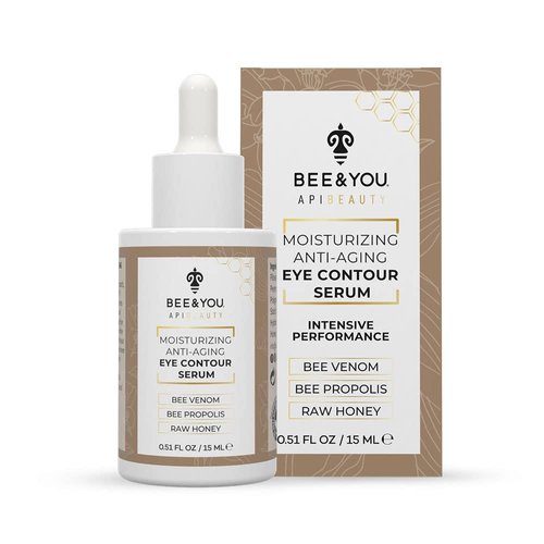 BEE and YOU Eye Serum, Anti Aging, Anti Wrinkle Serum 100% Natural with Bee Venom, Propolis Extract, Raw Honey, Hyaluronic Acid, For Dark Circles Under Eye Treatment and Puffiness, Skin Care, 15ml